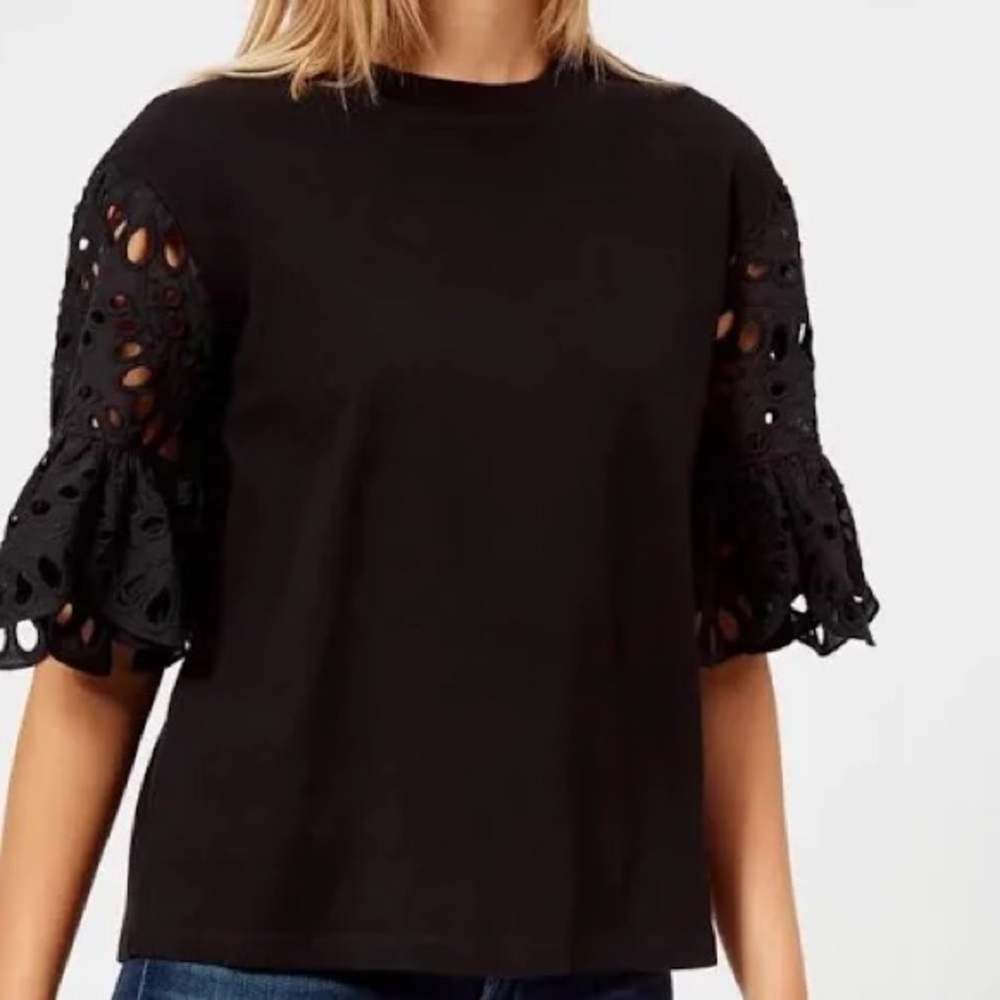 See by Chloe black short sleeve eyelet top size small